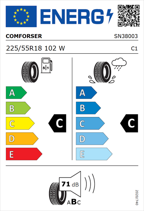 Tyre Label for Comforser CF4000 225/55R18 102W