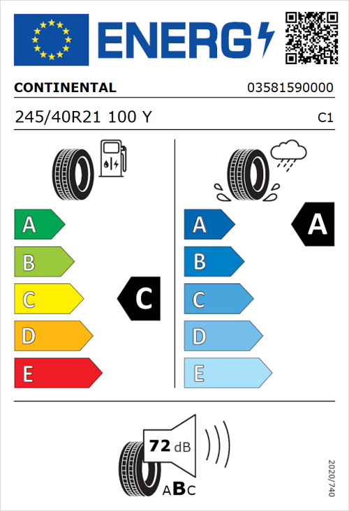 Tyre Label for Continental SportContact 6 ContiSilent 245/40R21 100Y