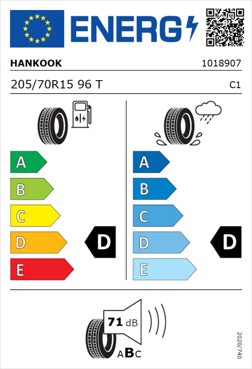 Tyre Label for Hankook Dynapro ATM RF10 205/70R15 96T