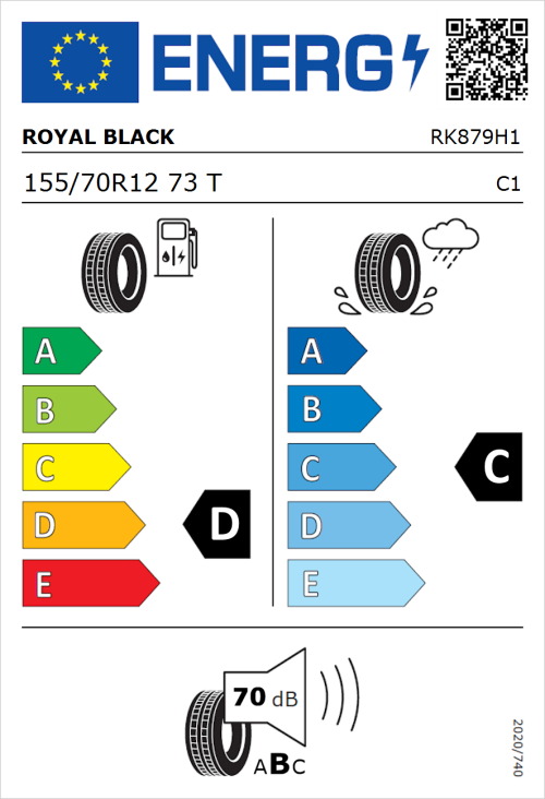 Tyre Label for Royal Black Eco 155/70R12 73T