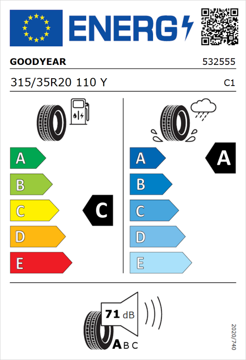 Tyre Label for Goodyear Eagle F1 Asymmetric 3 SUV 315/35R20 110Y