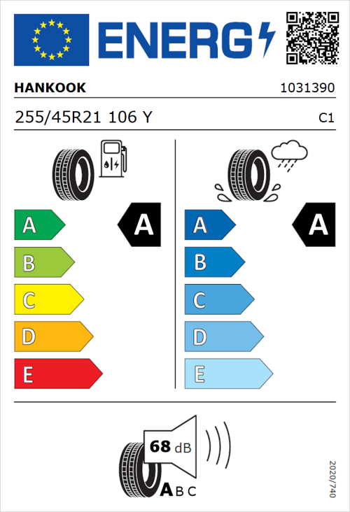 Tyre Label for Hankook ION evo SUV (IK01A) 255/45R21 106Y