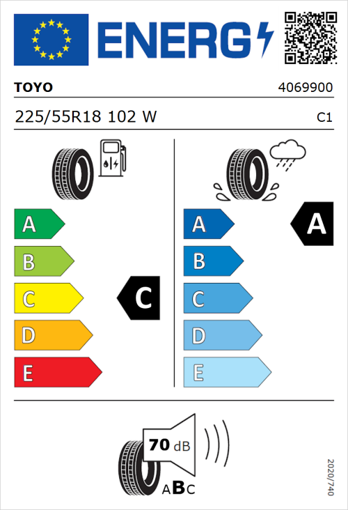 Tyre Label for Toyo Proxes Comfort 225/55R18 102W