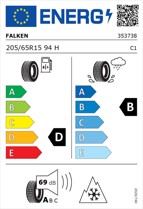 Tyre Label for Falken Eurowinter HS02 205/65R15 94H