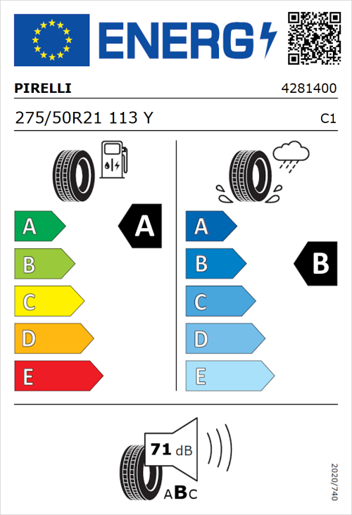 Tyre Label for Pirelli Scorpion MS 275/50R21 113Y