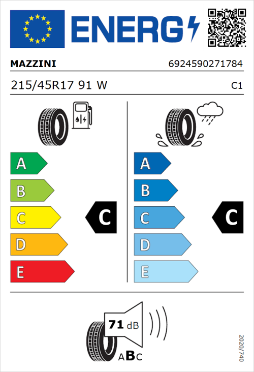 Tyre Label for Mazzini Falconer F1 215/45R17 91W