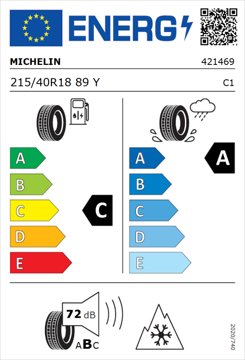 Tyre Label for Michelin CrossClimate 3 Sport 215/40R18 89Y