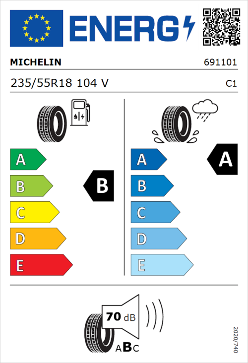 Tyre Label for Michelin Latitude Sport 3 235/55R18 104V